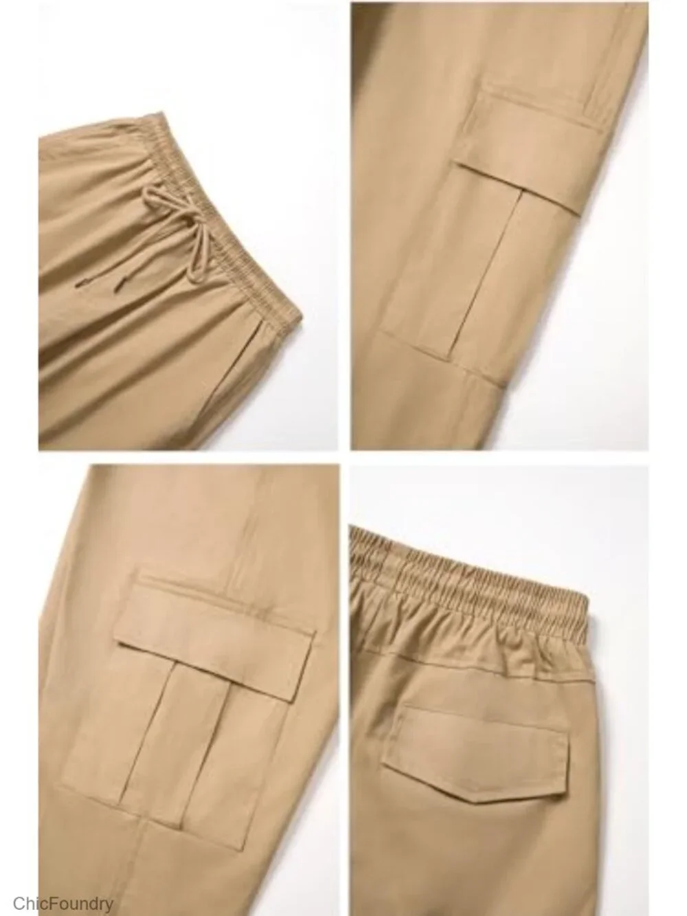 Men's Cargo Pants Cotton Drawstring Elastic Waist Joggers 6 Pockets